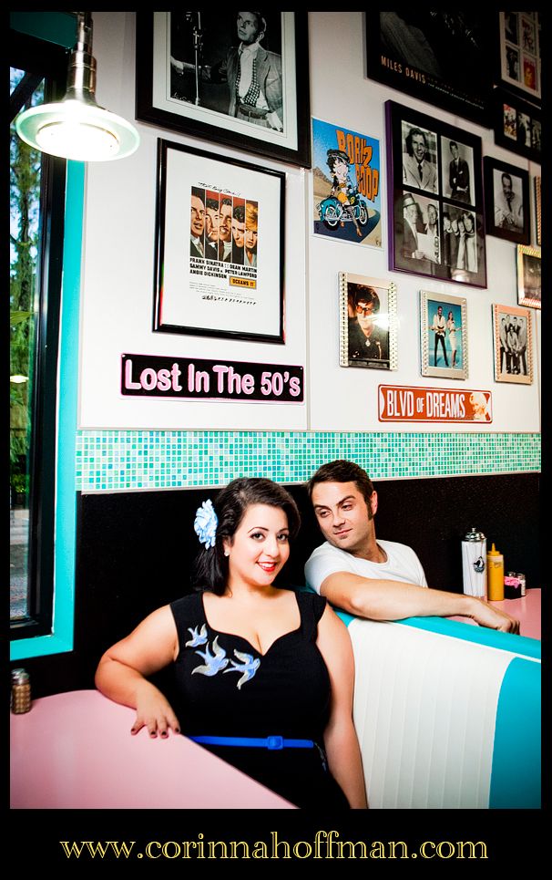 Jacksonville FL Wedding Photographer,Engagement Session Pictures,Vintage Car,Fifties Themed Session,Pin Up,Florida Theater,Johnny Angels Diner,Lizz