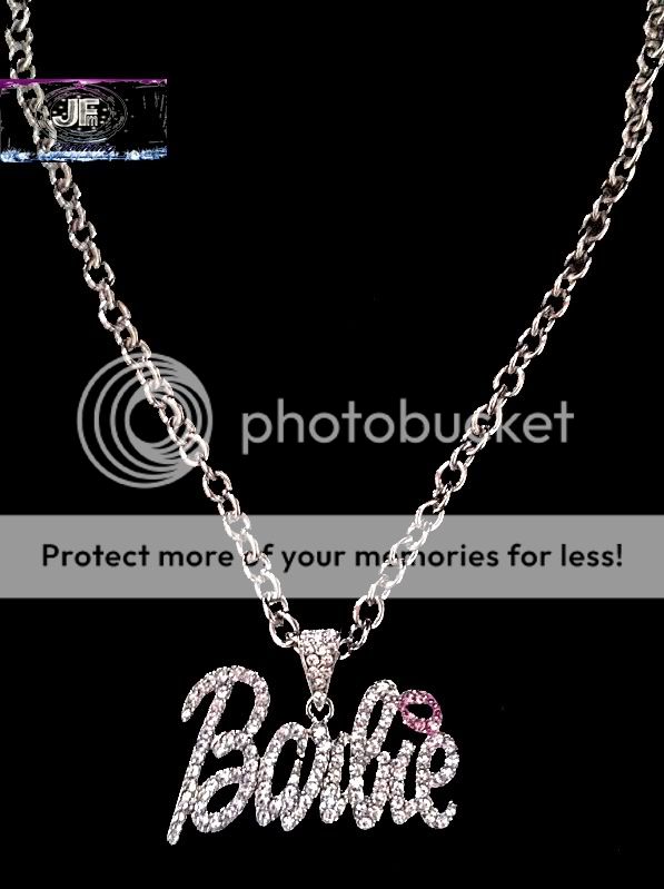 Chain is Around 10 inches Long , The Barbie Word Are 2W x 1 1/4 