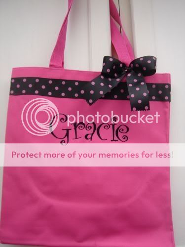 MONOGRAMMED TOTE BAG BRIDESMAID Pink Polka Dot Ribbon  